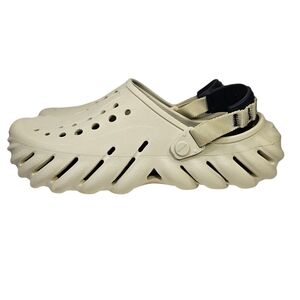 CROCS Sand Beige Sculpted Foam Clog with Black Heel Strap. Size Women's 12 /M 10
